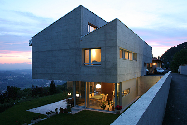 modern architecture green home dusk